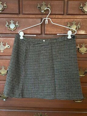 90's Vintage J.Crew Wool-blend houndstooth mini wrap skirt, size 16